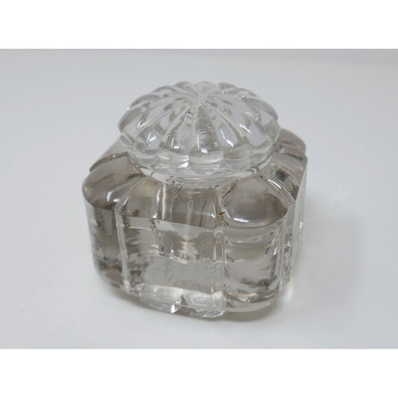Vintage Heavy Crystal Glass Inkwell Paperweight with Glass Lid - Picture 3 of 12